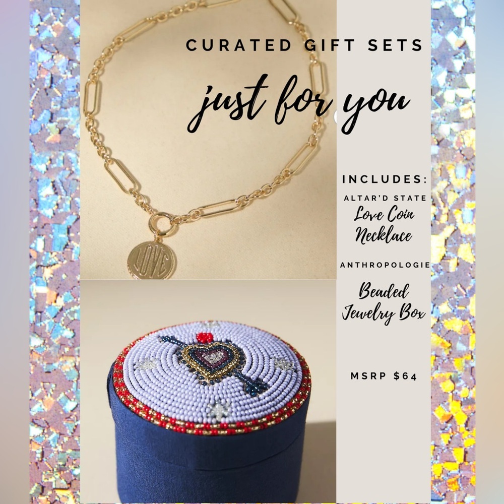 ✨Gift Set✨ Anthropologie Beaded Jewelry Box + Altar’d State Love Coin Necklace‎